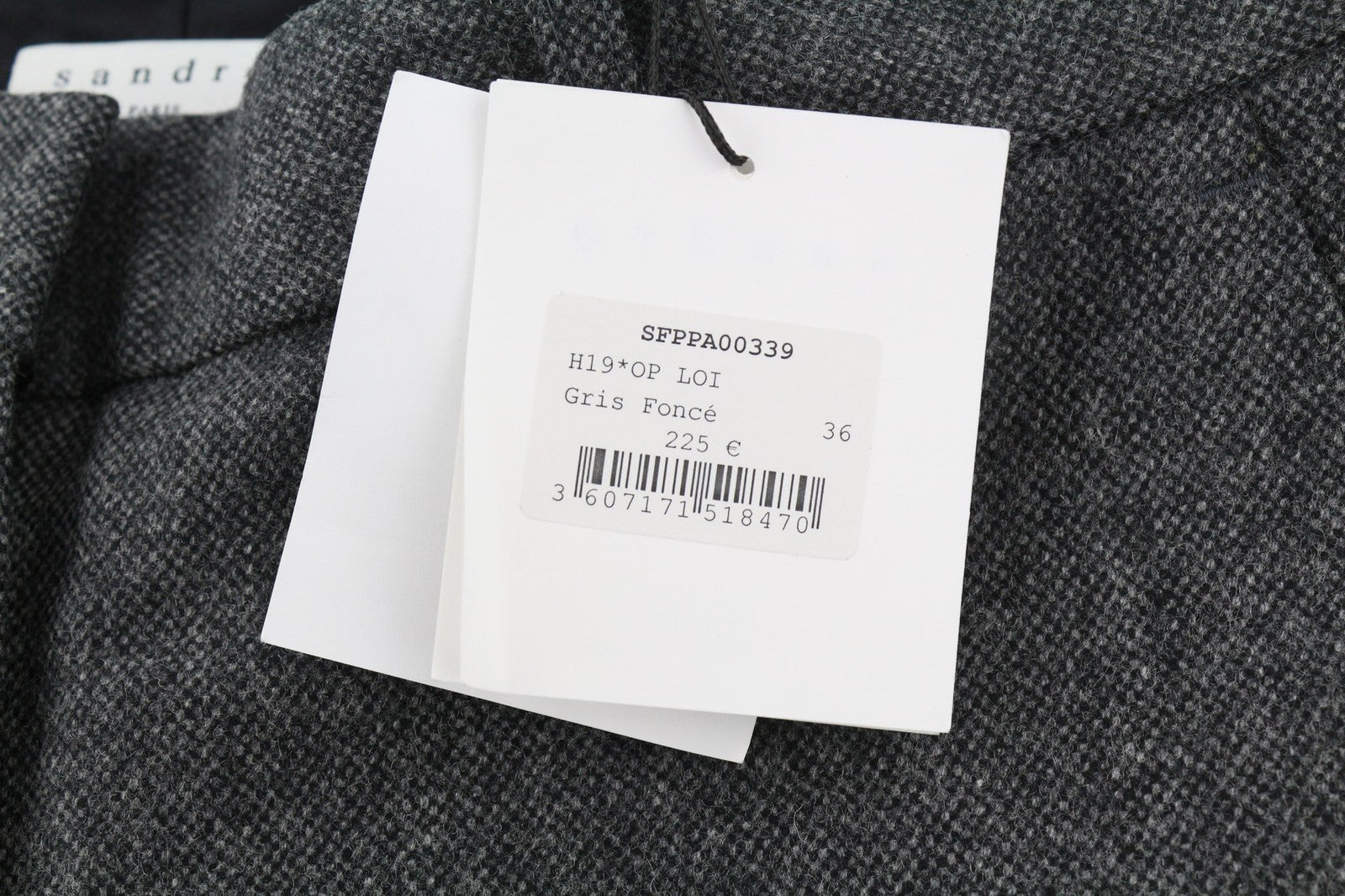 SANDRO Loi Gris Womens Trousers 36 Melange Virgin Wool  Zip Tapered