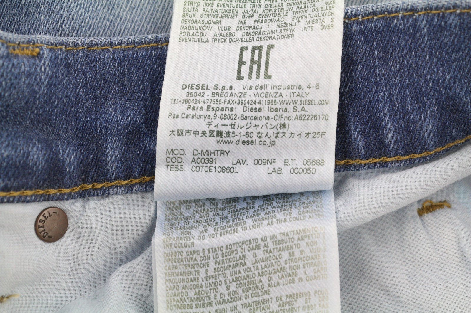 DIESEL D-Mihtry 009NF Mens Jeans W32/L30 Blue Washed Straight Stretch Buttoned