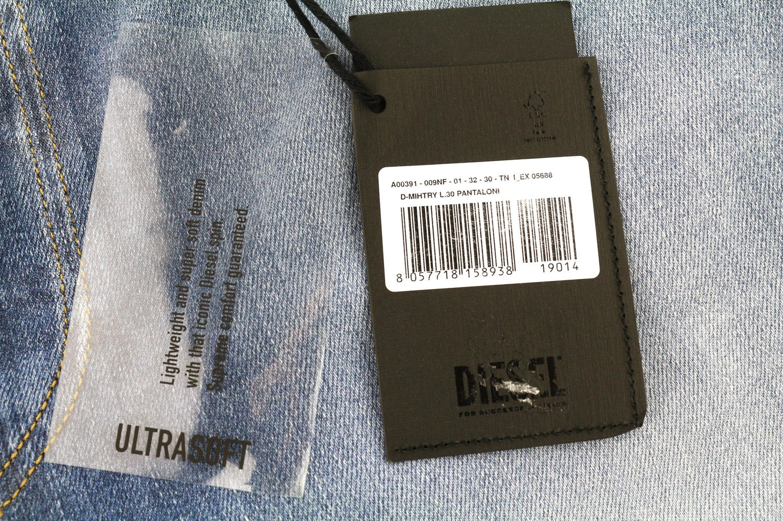 DIESEL D-Mihtry 009NF Mens Jeans W32/L30 Blue Washed Straight Stretch Buttoned