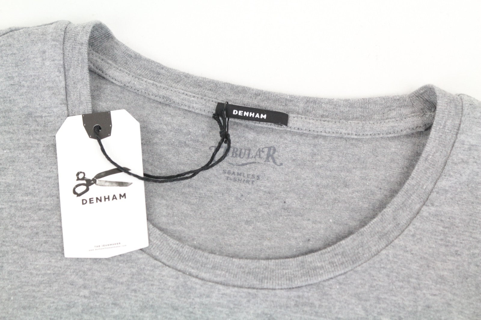 DENHAM Tubular S Men T-Shirt Grey Marl Melange Jersey Crew Neck Cotton Classic