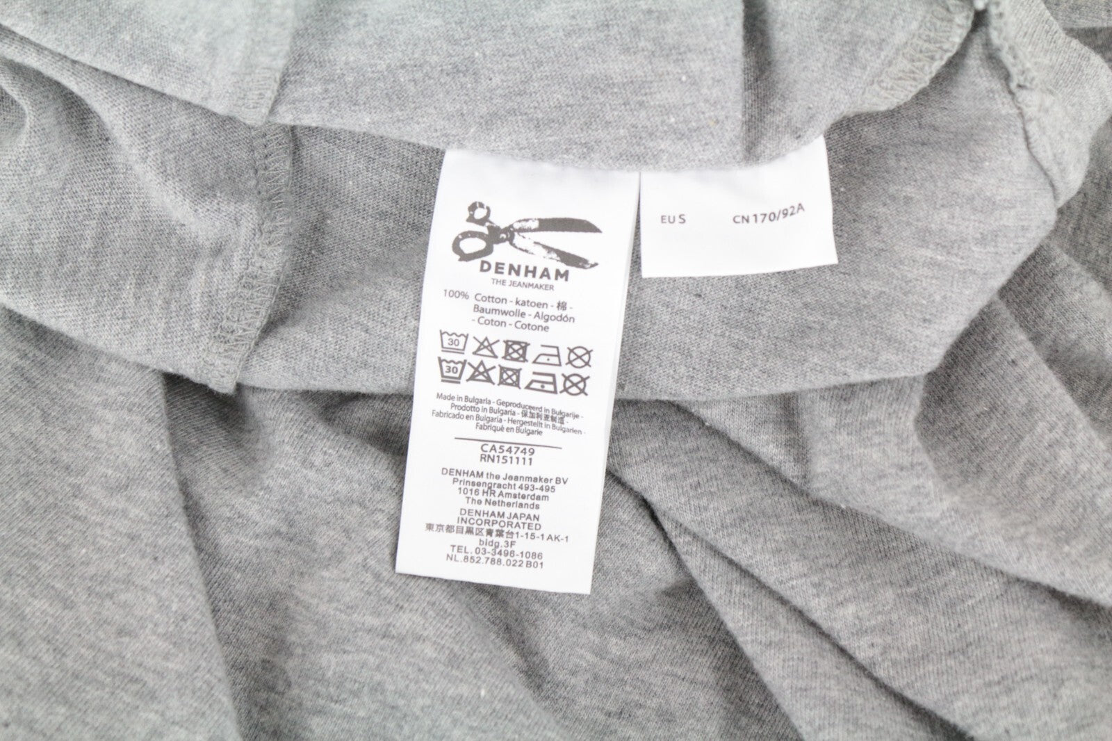 DENHAM Tubular S Men T-Shirt Grey Marl Melange Jersey Crew Neck Cotton Classic