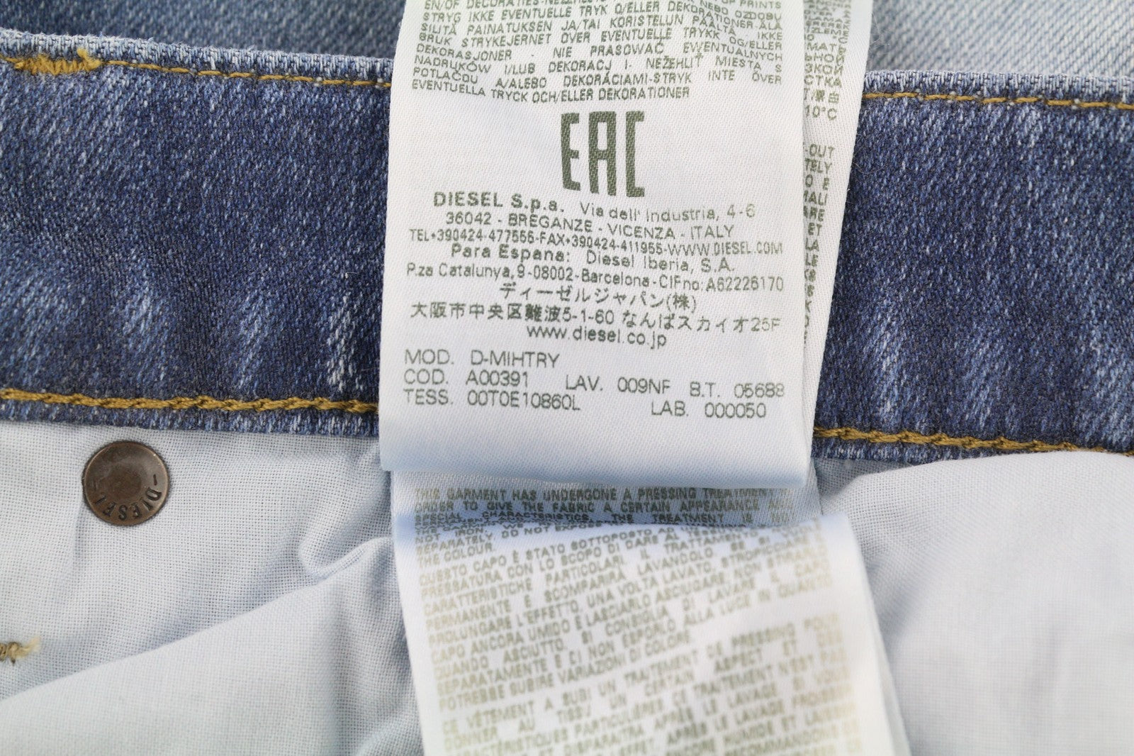 DIESEL D-Mihtry 009NF Men Jeans W32/L30 Blue Washed Straight  Stretch Button
