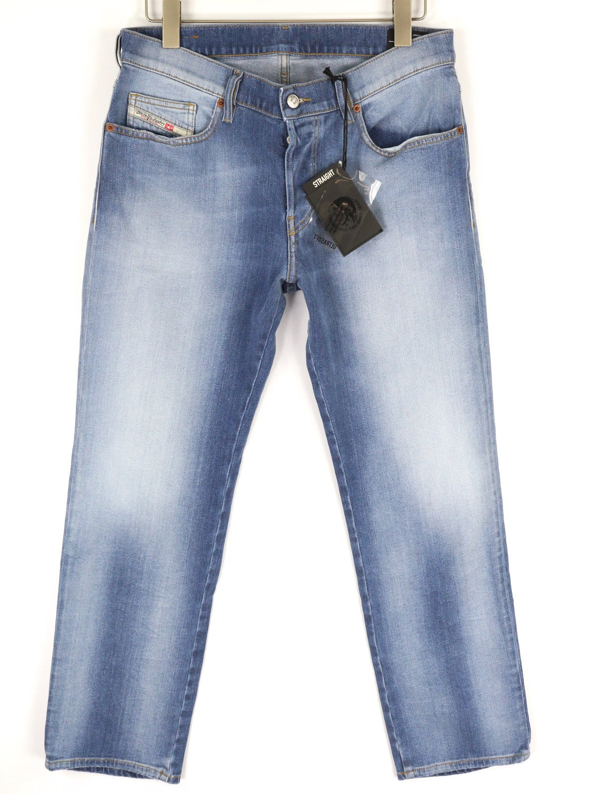 DIESEL D-Mihtry 009NF Men Jeans W32/L30 Blue Washed Straight  Stretch Button