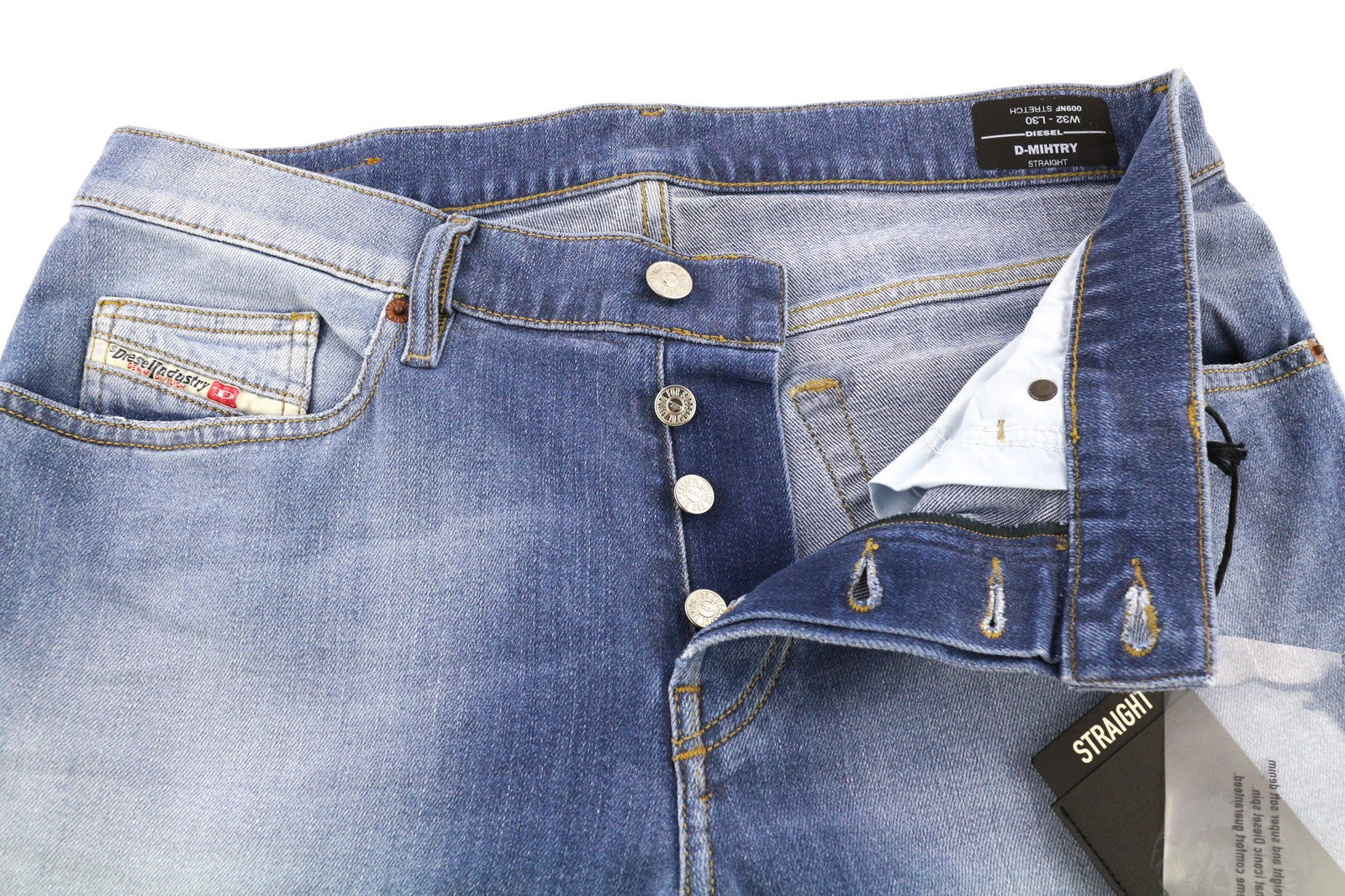 DIESEL D-Mihtry 009NF Men Jeans W32/L30 Blue Washed Straight  Stretch Button