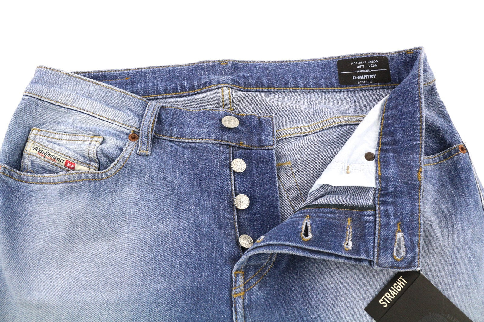 DIESEL D-Mihtry 009NF Mens Jeans W31/L30 Blue Washed Straight  Stretch Button