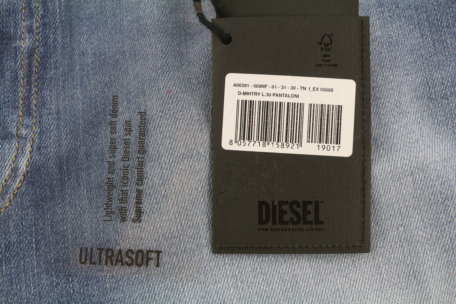 DIESEL D-Mihtry 009NF Mens Jeans W31/L30 Blue Washed Straight  Stretch Button