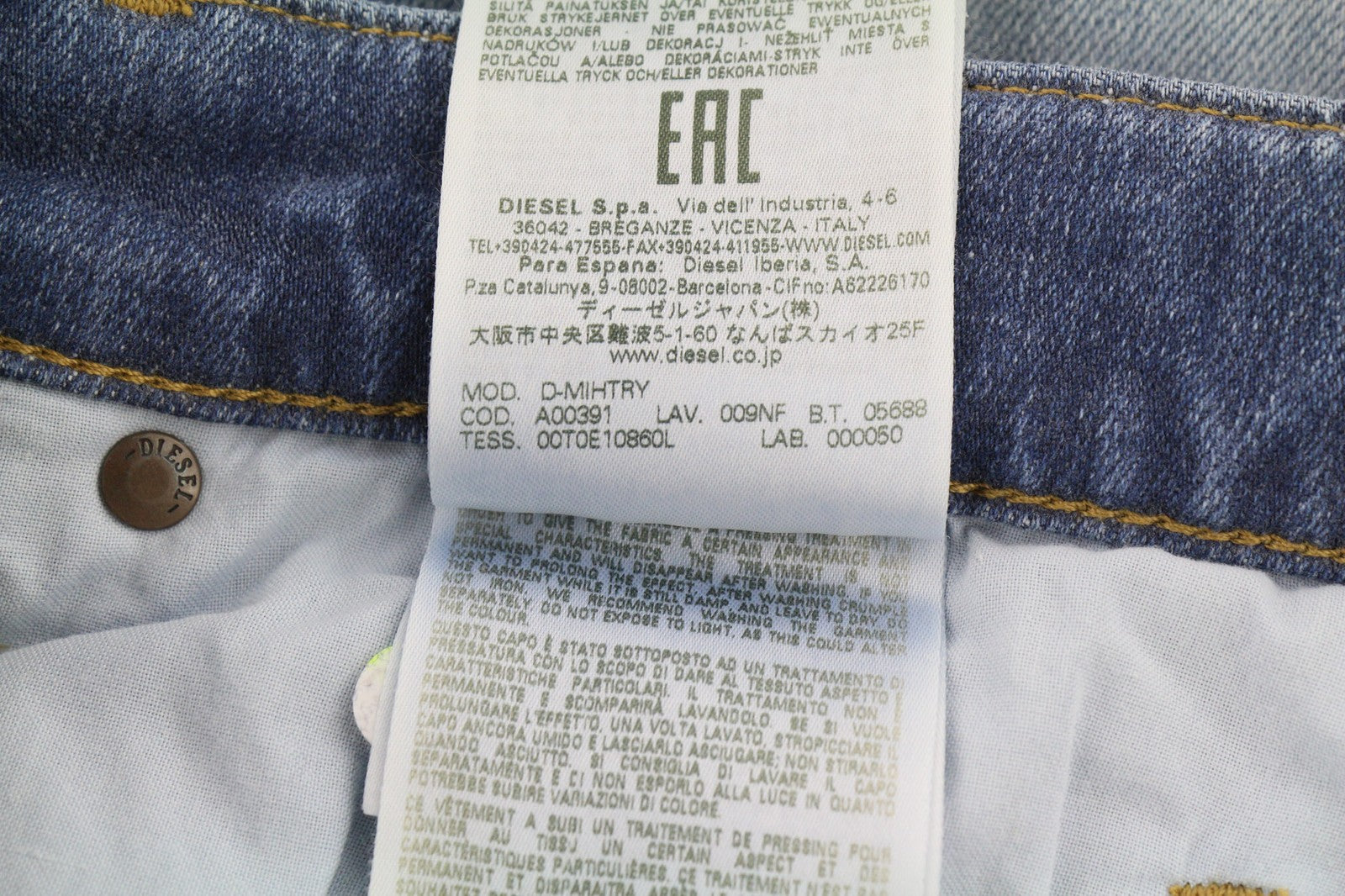 DIESEL D-Mihtry 009NF Men Jeans W30/L30 Blue Washed Straight  Stretch Button