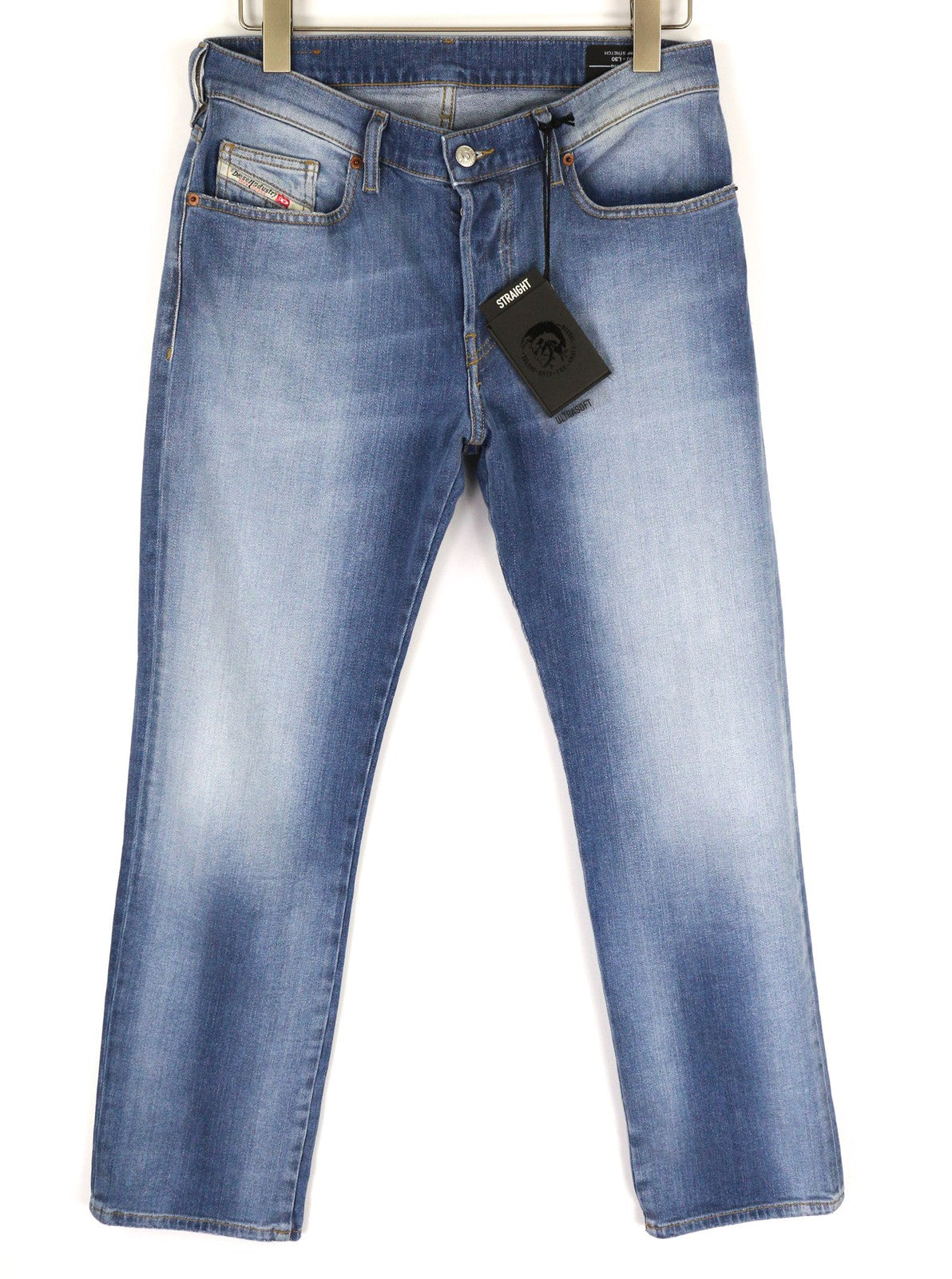 DIESEL D-Mihtry 009NF Men Jeans W30/L30 Blue Washed Straight  Stretch Button