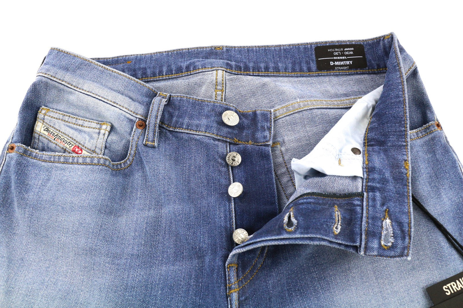 DIESEL D-Mihtry 009NF Men Jeans W30/L30 Blue Washed Straight  Stretch Button