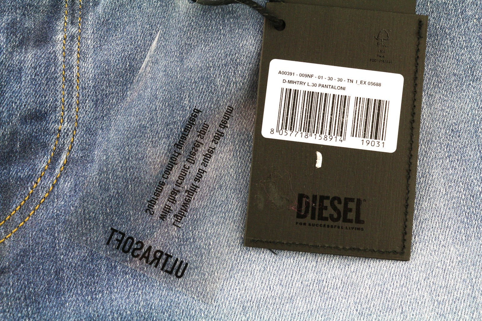 DIESEL D-Mihtry 009NF Men Jeans W30/L30 Blue Washed Straight  Stretch Button