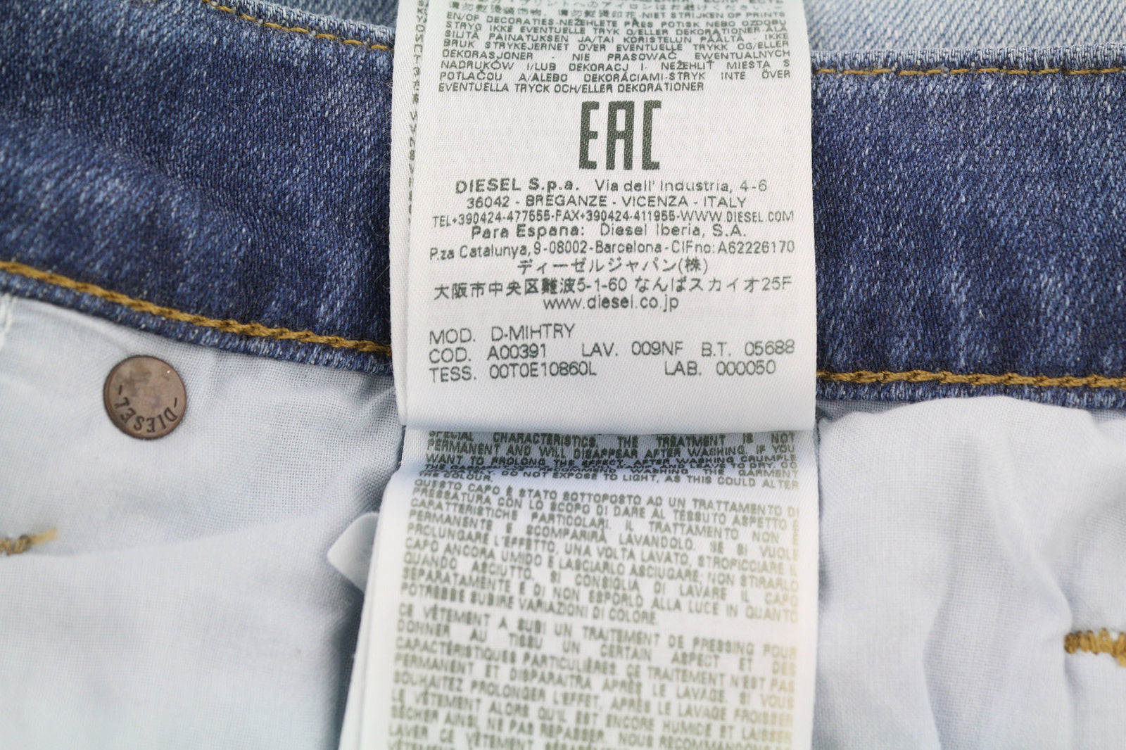 DIESEL D-Mihtry 009NF Mens Jeans W34/L30 Blue Washed Straight  Stretch Button