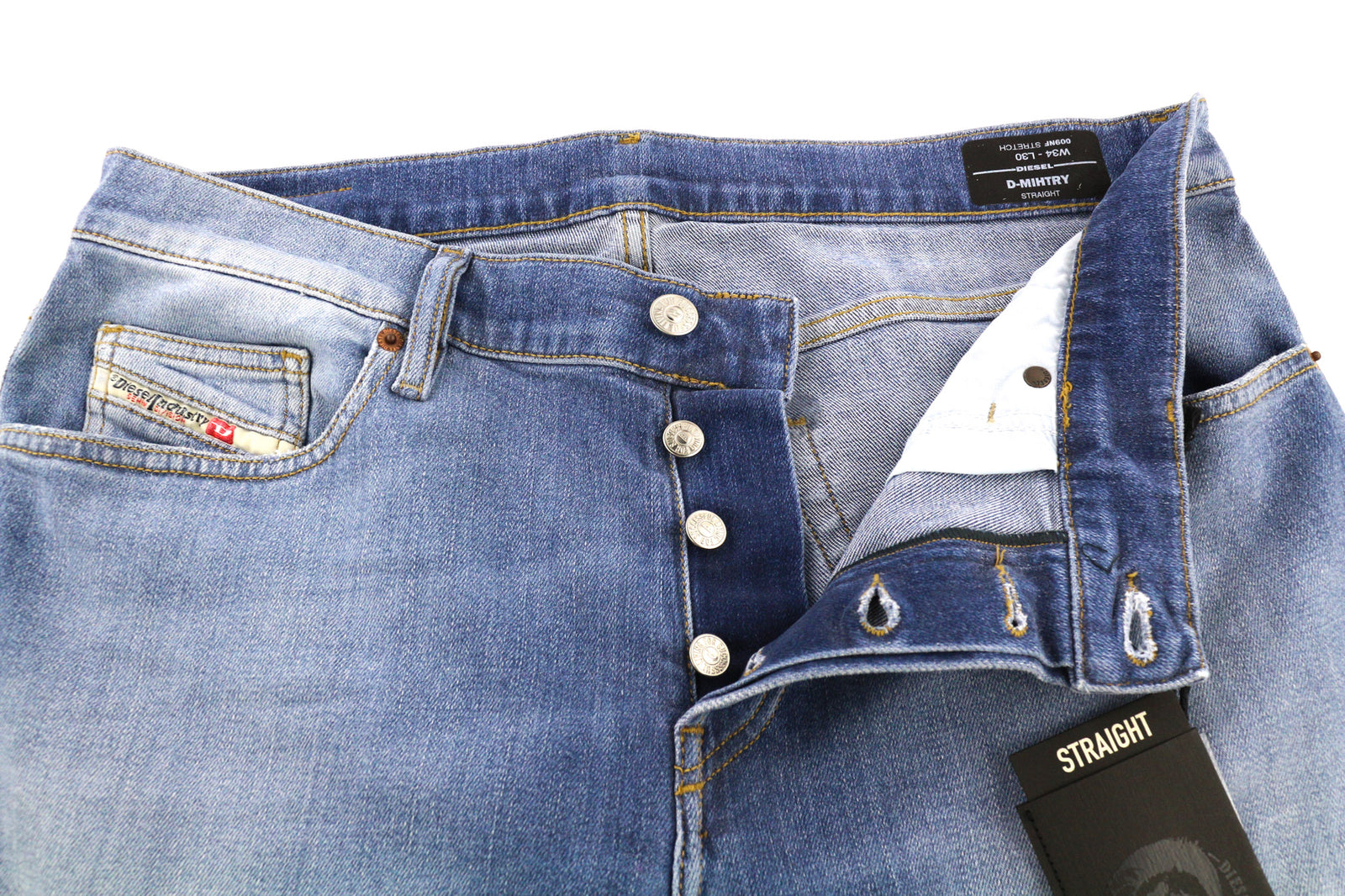 DIESEL D-Mihtry 009NF Mens Jeans W34/L30 Blue Washed Straight  Stretch Button