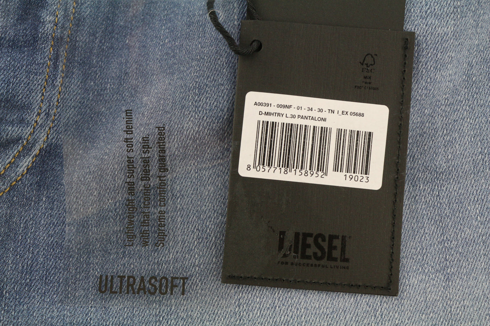 DIESEL D-Mihtry 009NF Mens Jeans W34/L30 Blue Washed Straight  Stretch Button