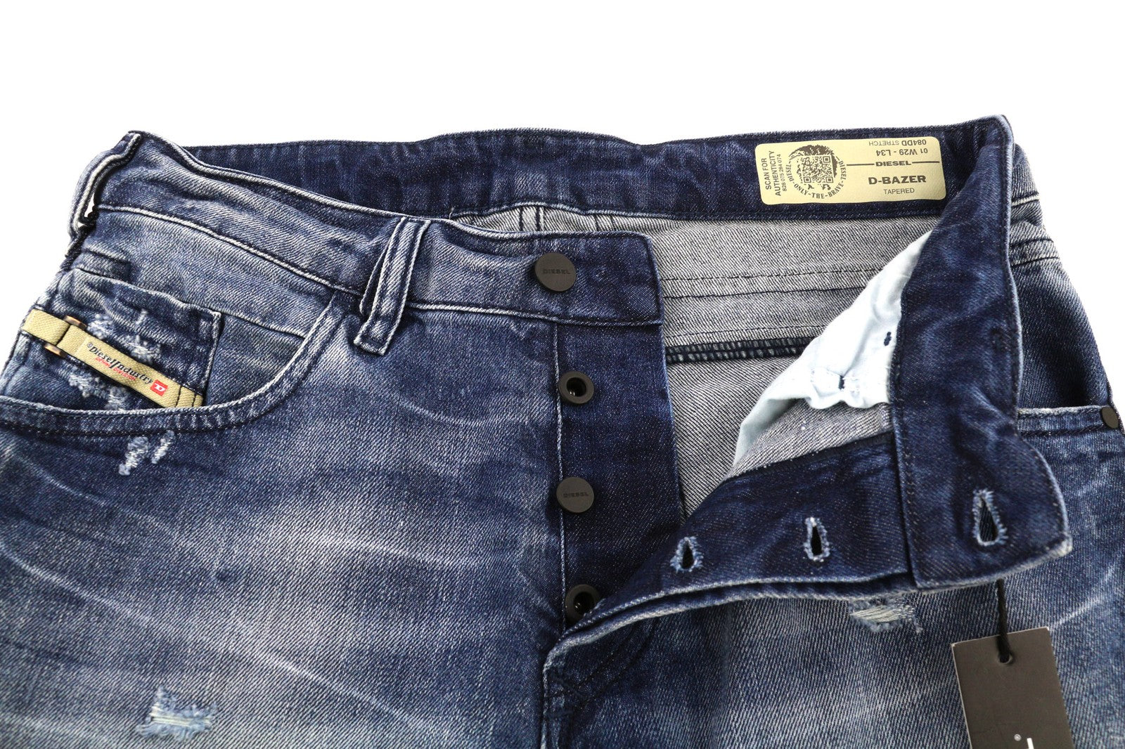 DIESEL D-Bazer 084DD Mens Jeans W29/L34 Blue Washed Tapered  Stretch Distress