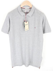 TOMMY HILFIGER M Men T-Shirt Light Grey Melange Classic Polo Neck Jersey Cotton