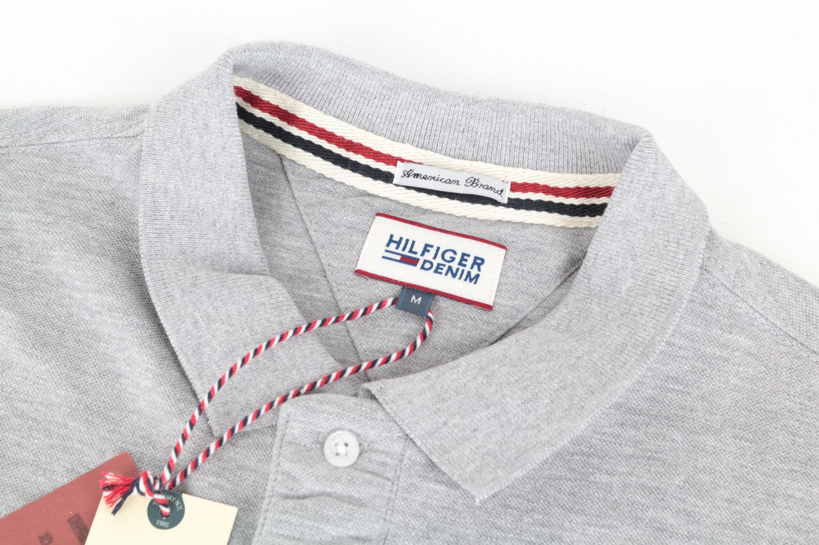 TOMMY HILFIGER M Men T-Shirt Light Grey Melange Classic Polo Neck Jersey Cotton