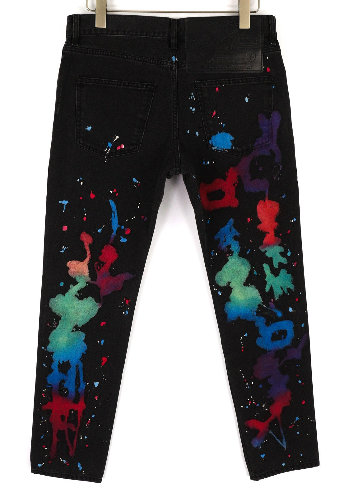 DIESEL D-Kras 009QV Mens Jeans W32/L30 Black Slim  Art Paint Buttoned RRP€420