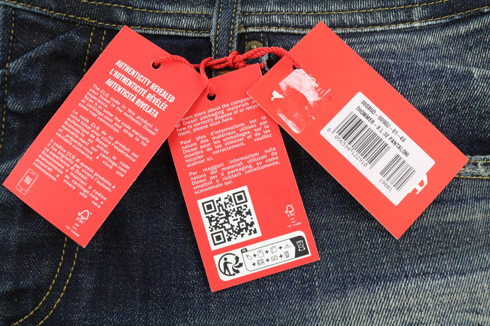 DIESEL Thommer-X 0096U Mens Jeans W40/L32 Blue Washed Distress Slim  Zip Fly