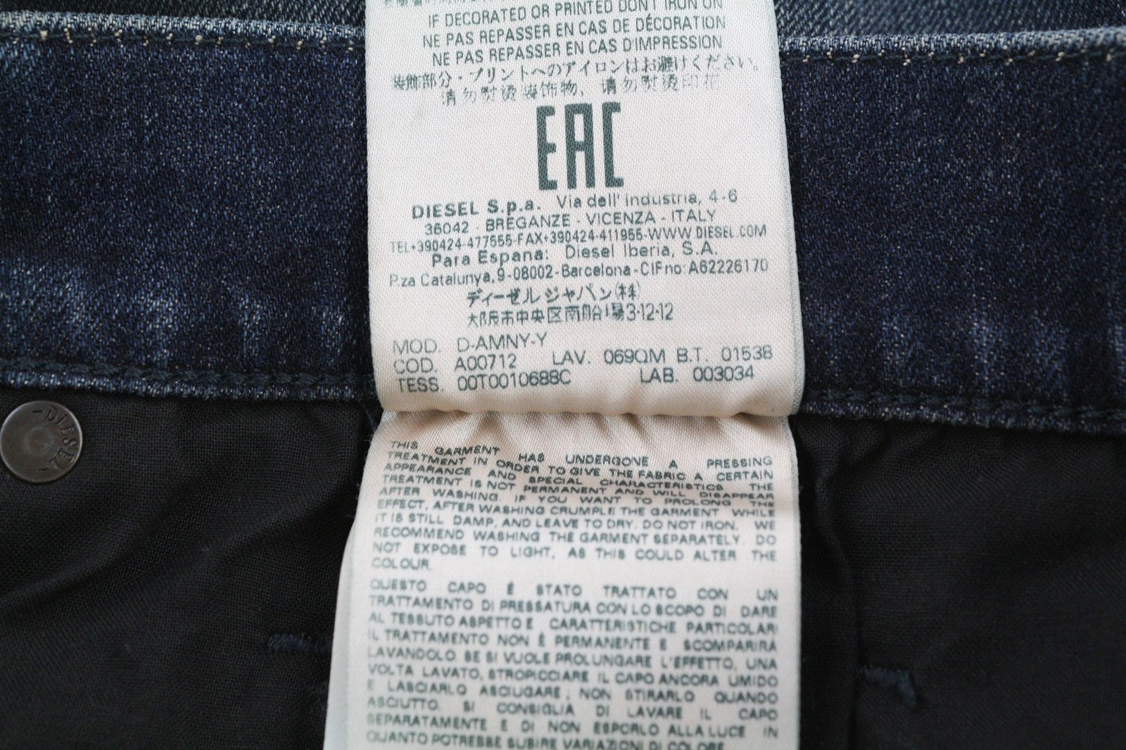 DIESEL D-Amny 069QM Mens Jeans W32/L32 Dark Washed Skinny  Stretch Zip