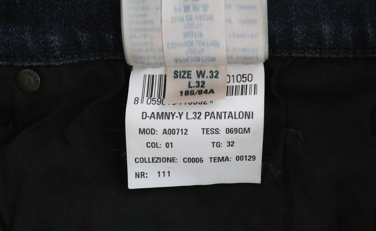 DIESEL D-Amny 069QM Mens Jeans W32/L32 Dark Washed Skinny  Stretch Zip