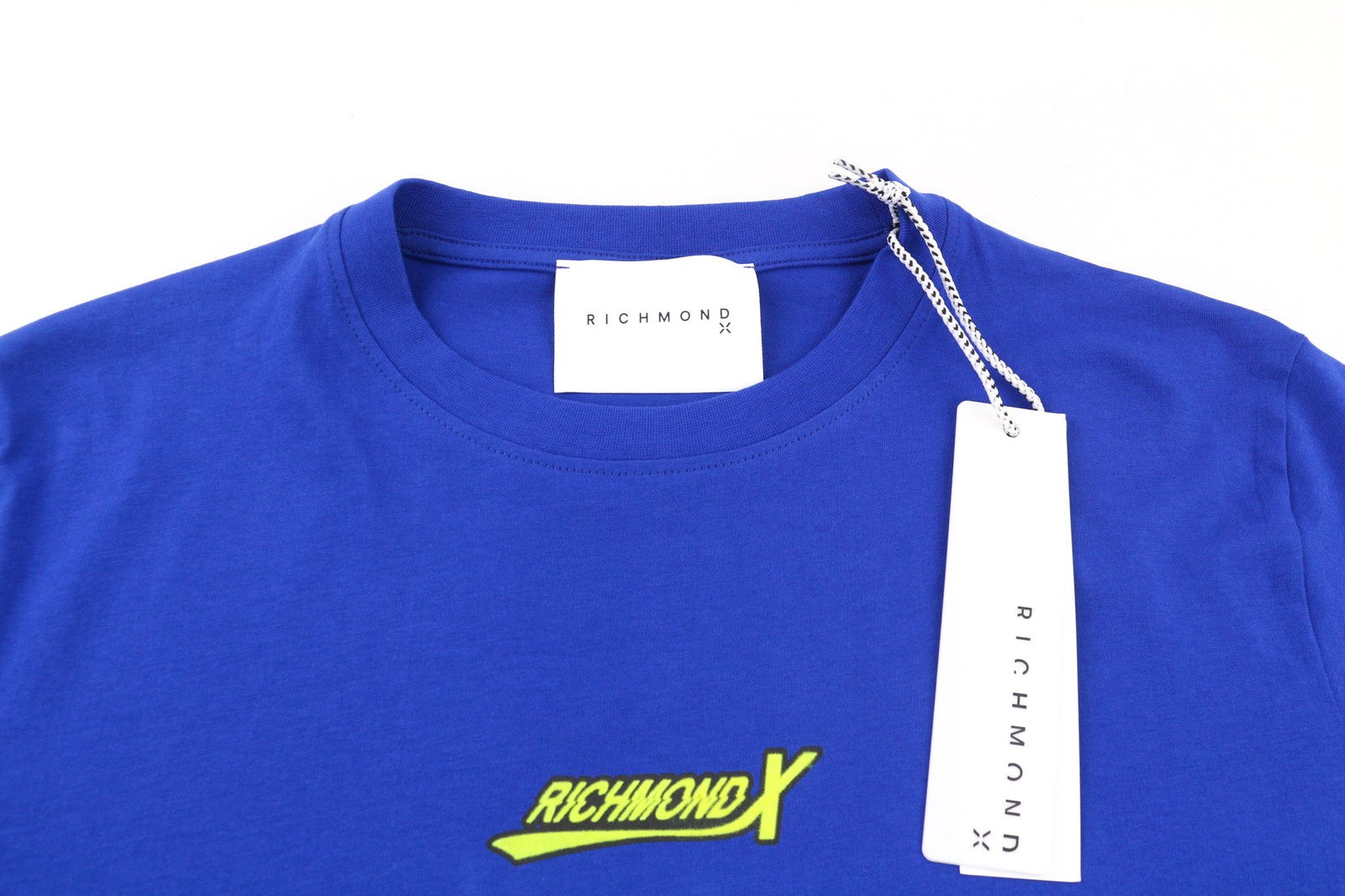 JOHN RICHMOND Mens T-Shirt M Blue Short Sleeve Crew Neck Yellow  All Seasons