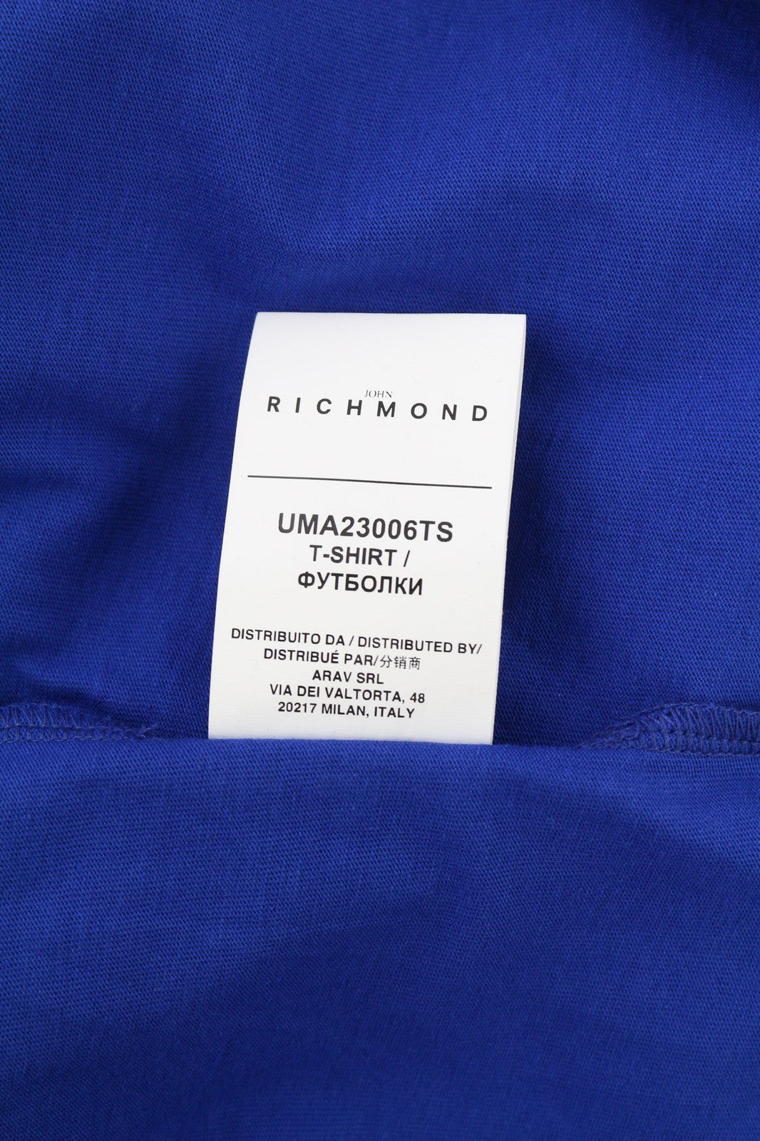 JOHN RICHMOND Mens T-Shirt M Blue Short Sleeve Crew Neck Yellow  All Seasons