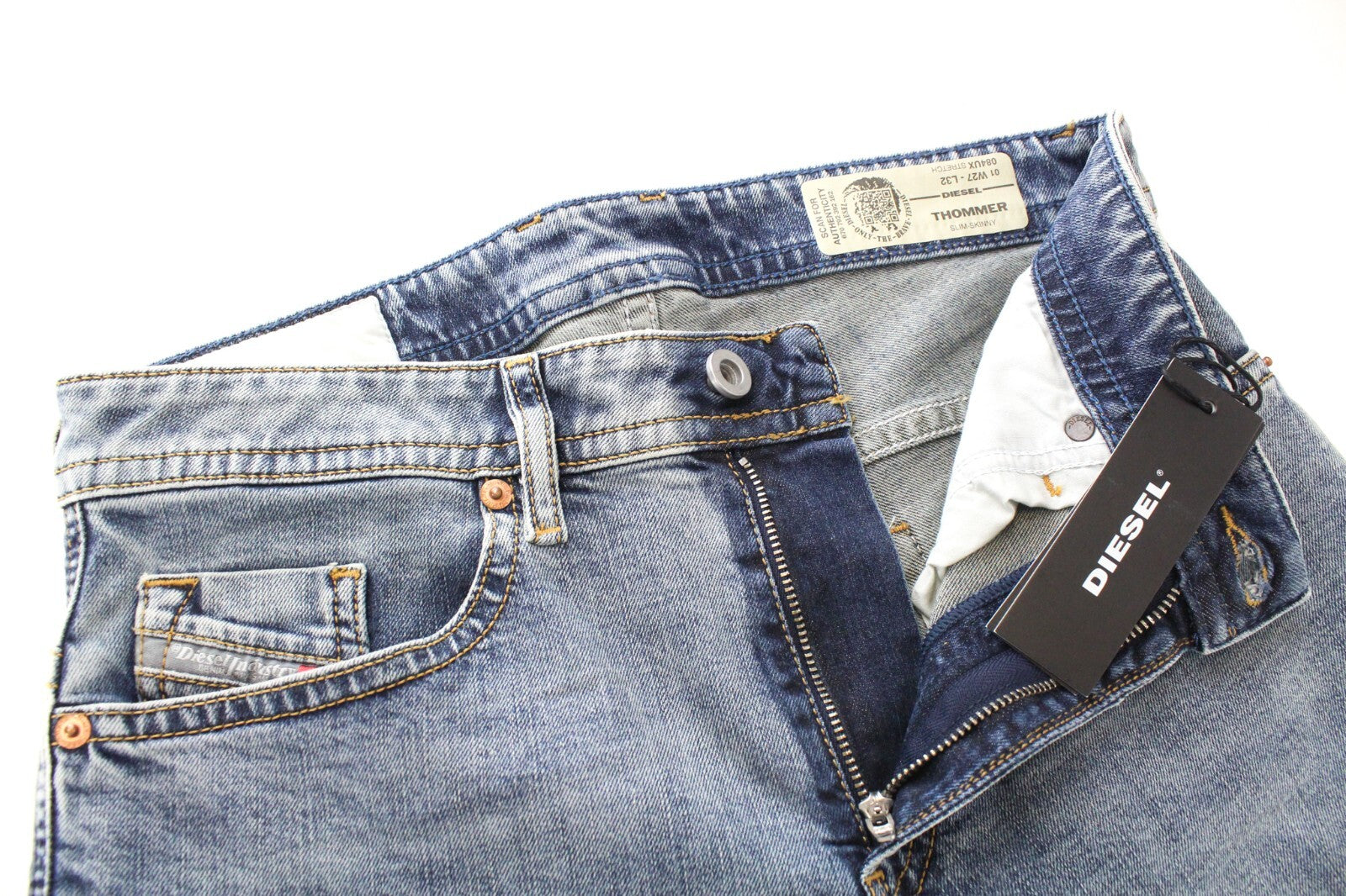 DIESEL Thommer 084UX W27/L32 Men Jeans Stone Washed Boys Skinny Stained Zip-Fly