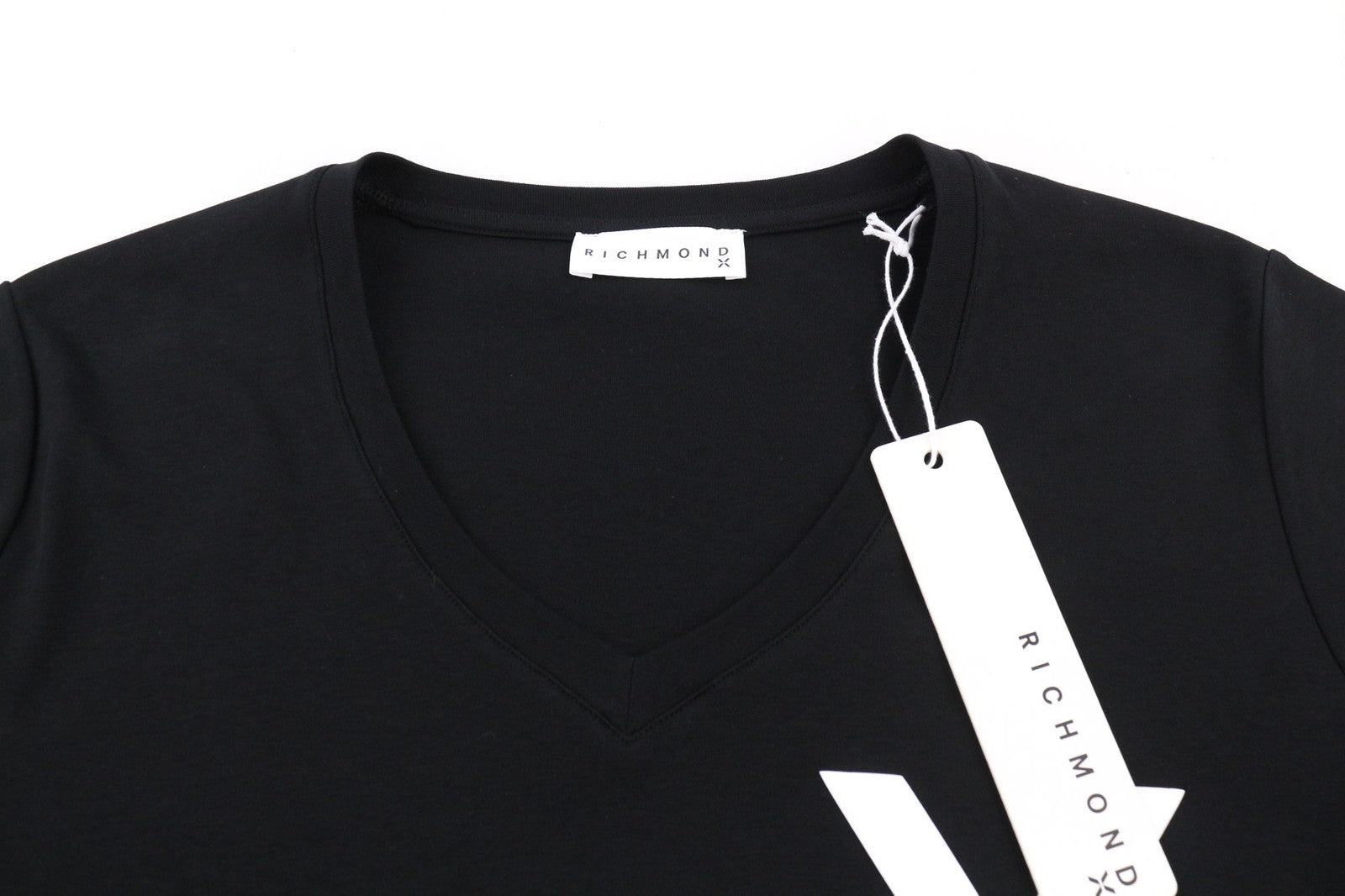 RICHMOND Womens T-Shirt S Black Short Sleeve V-Neck  Print  All Seasons