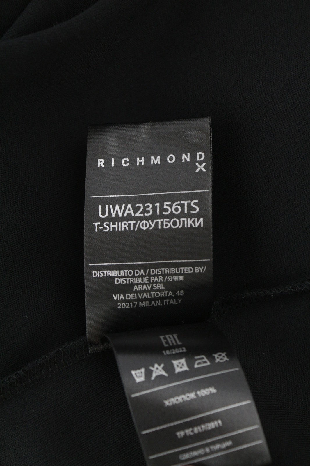 RICHMOND Womens T-Shirt S Black Short Sleeve V-Neck  Print  All Seasons