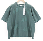 JOHN RICHMOND Mens T-Shirt L Green Crew Neck Short Sleeve Oversized Patch