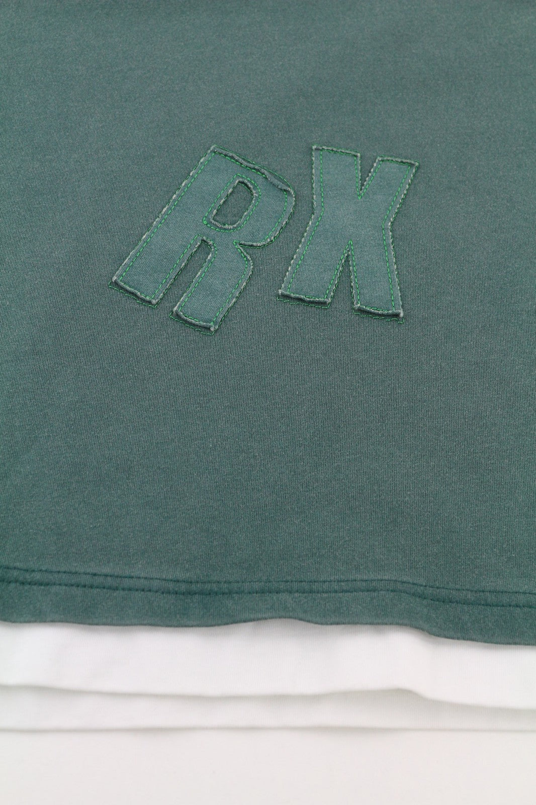 JOHN RICHMOND Mens T-Shirt L Green Crew Neck Short Sleeve Oversized Patch