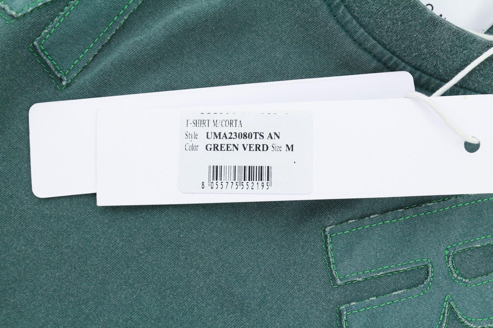 JOHN RICHMOND Mens T-Shirt L Green Crew Neck Short Sleeve Oversized Patch