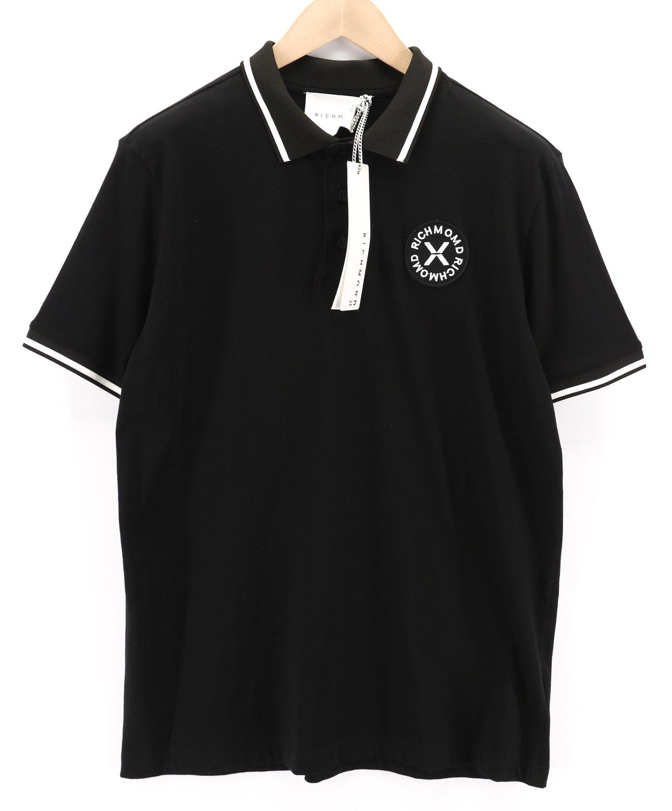 JOHN RICHMOND Mens T-Shirt M Black Short Sleeve Polo Patch  All Seasons Dark