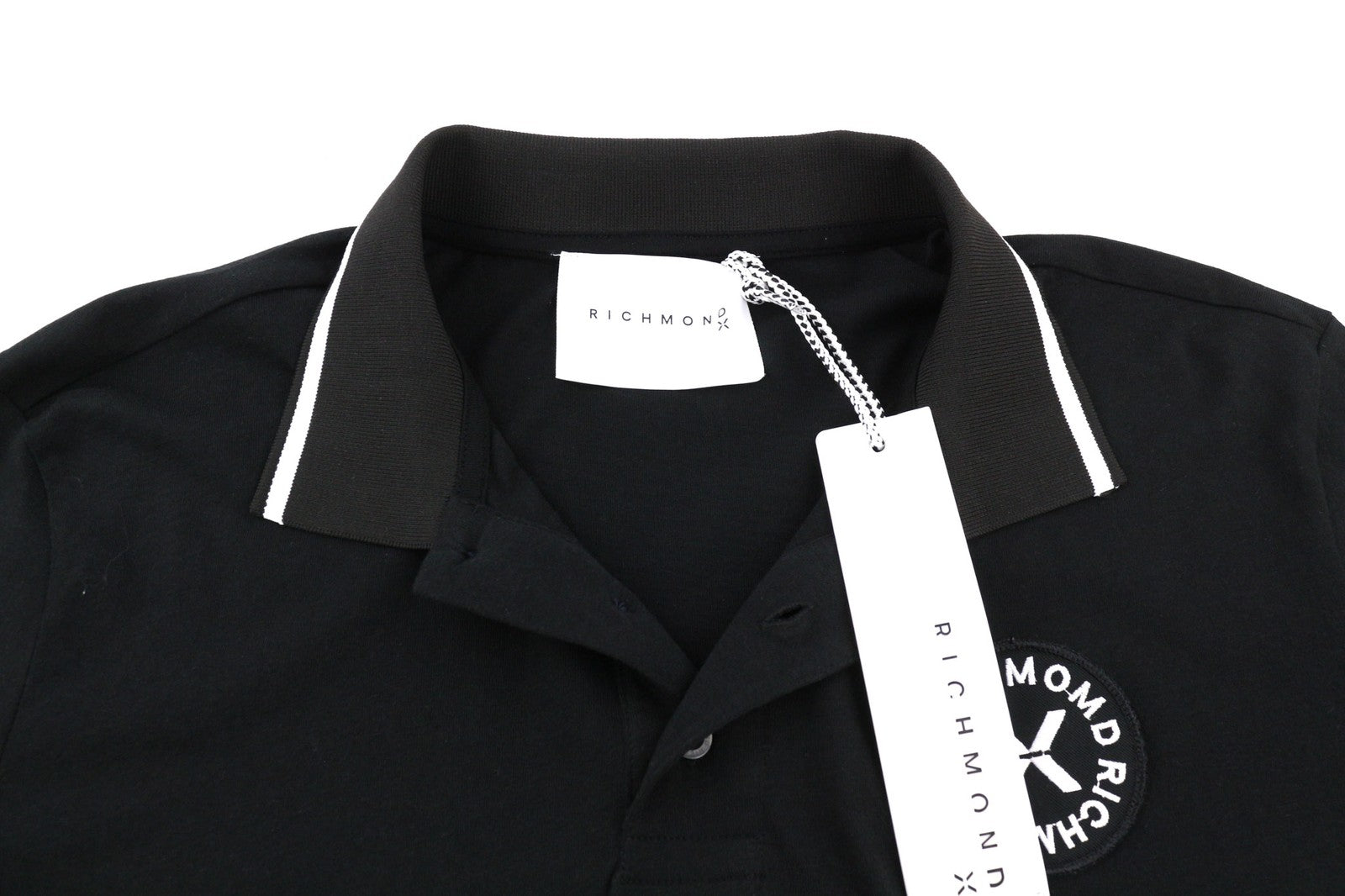 JOHN RICHMOND Mens T-Shirt M Black Short Sleeve Polo Patch  All Seasons Dark