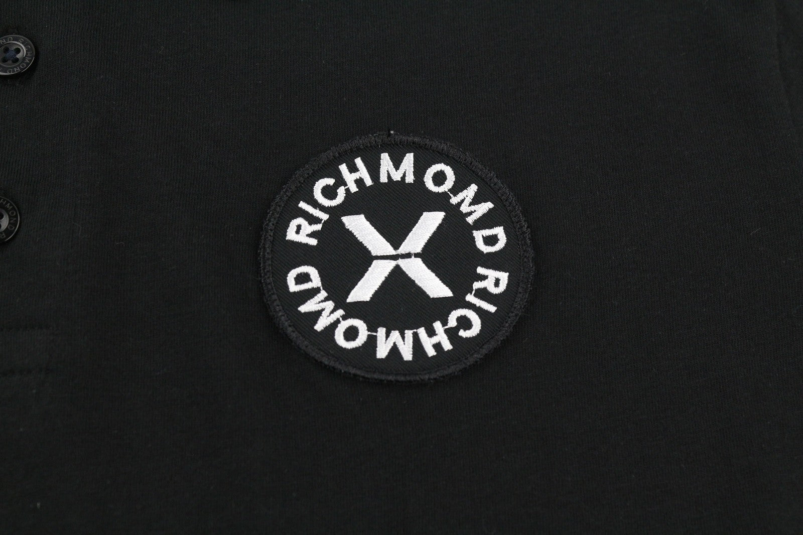 JOHN RICHMOND Mens T-Shirt M Black Short Sleeve Polo Patch  All Seasons Dark