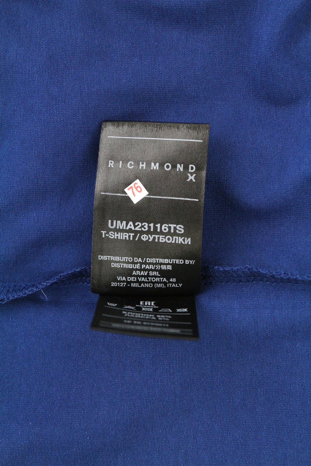 RICHMOND Mens T-Shirt M Blue Short Sleeve  Crew Stretch  All Seasons