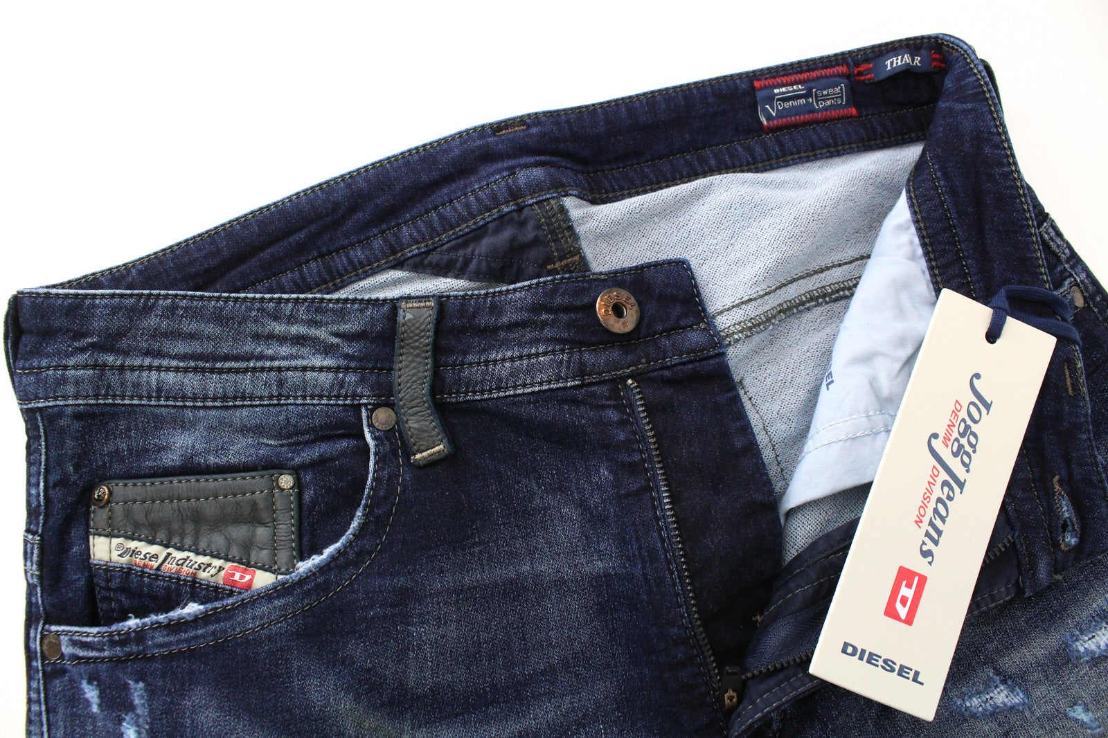 DIESEL Thavar-NE R060S W28 Men Jeans Tapered Ripped Aged Look Sweat Jogg Blue