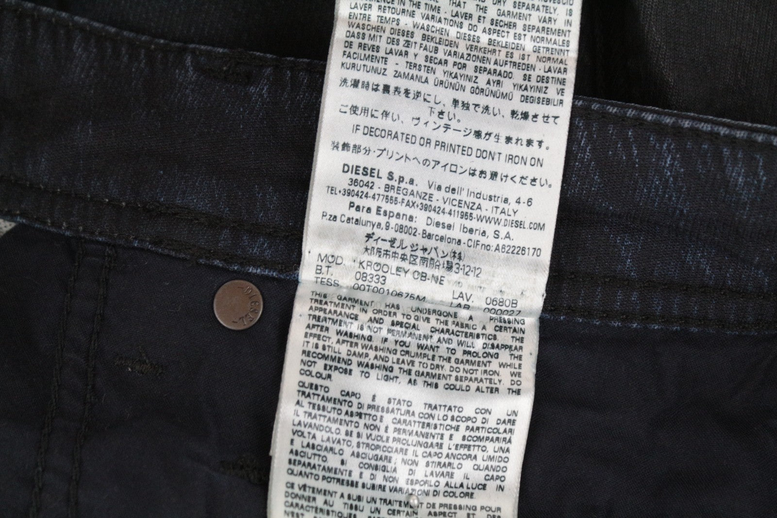 DIESEL Krooley-CB-NE 0680B W26 Men Jeans Sweat Jogg Coated Distressed Taper Boys