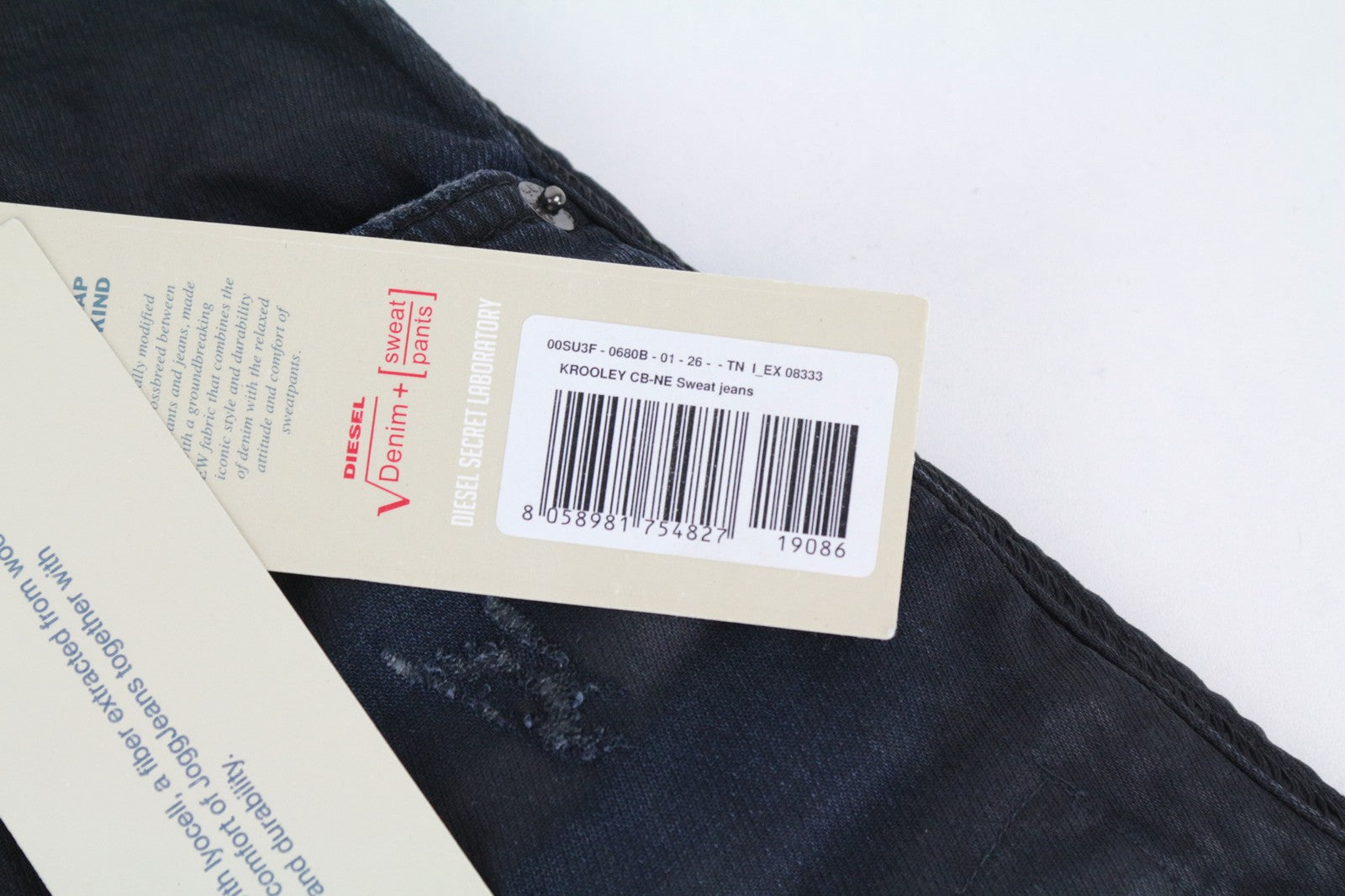 DIESEL Krooley-CB-NE 0680B W26 Men Jeans Sweat Jogg Coated Distressed Taper Boys