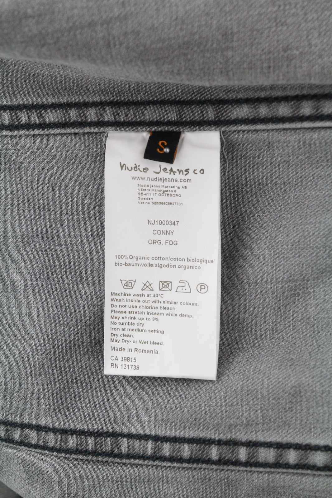 NUDIE Conny Org. Fog Mens Jacket S Button Closure Organic  Grey