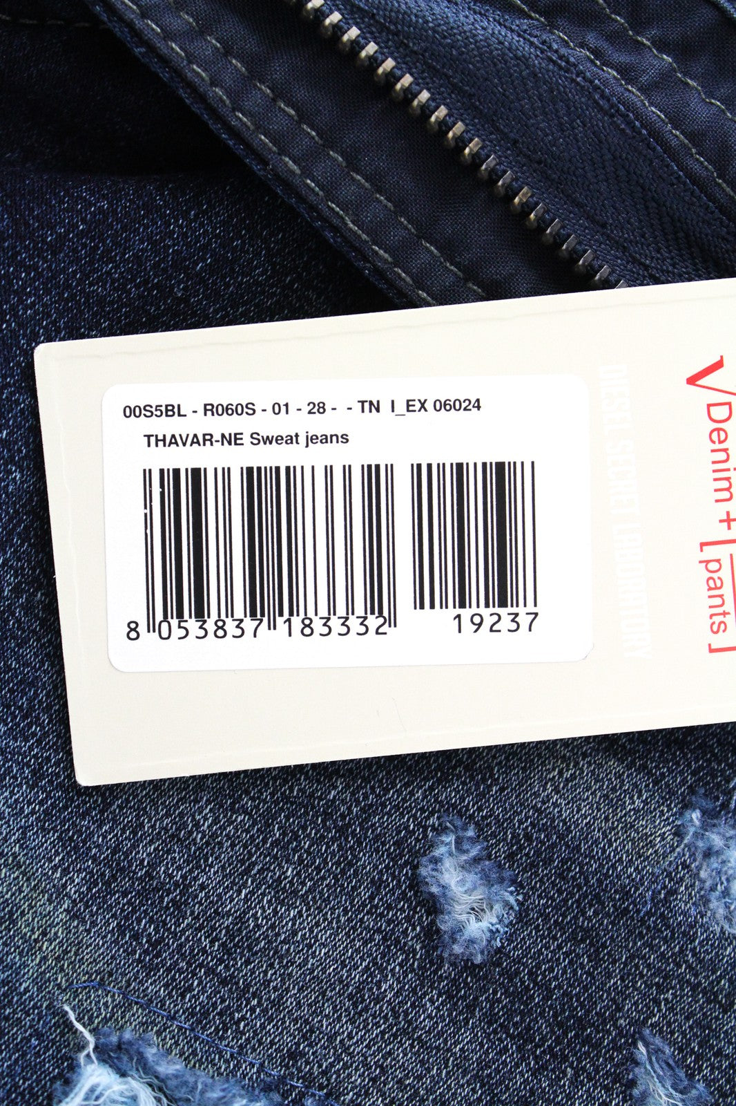 DIESEL Thavar-NE R060S W28 Men Jeans Sweat Jogg Blue Taper Distressed Aged Look