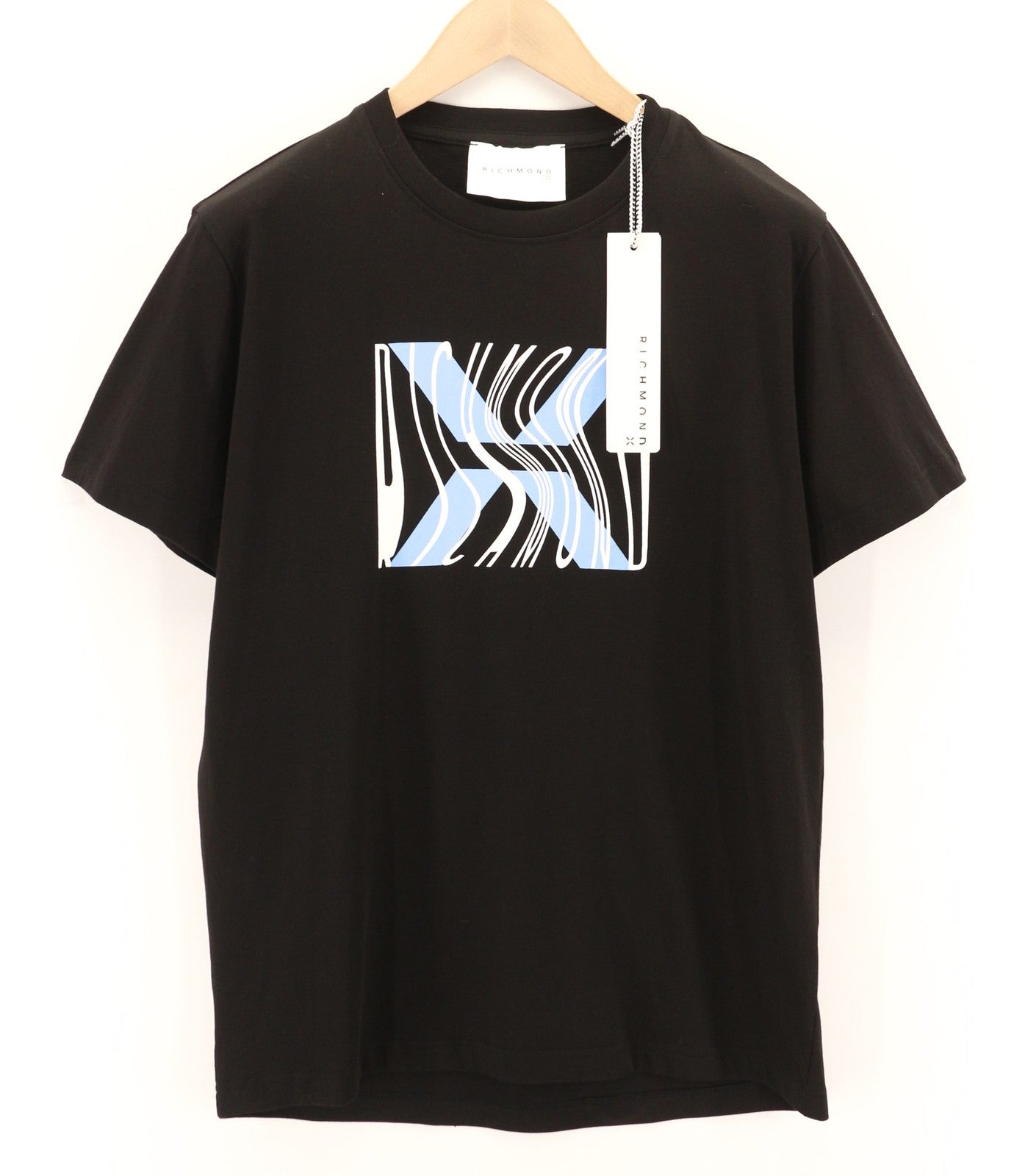 JOHN RICHMOND Mens T-Shirt M Dark Black Short Sleeve Crew Neck  Print