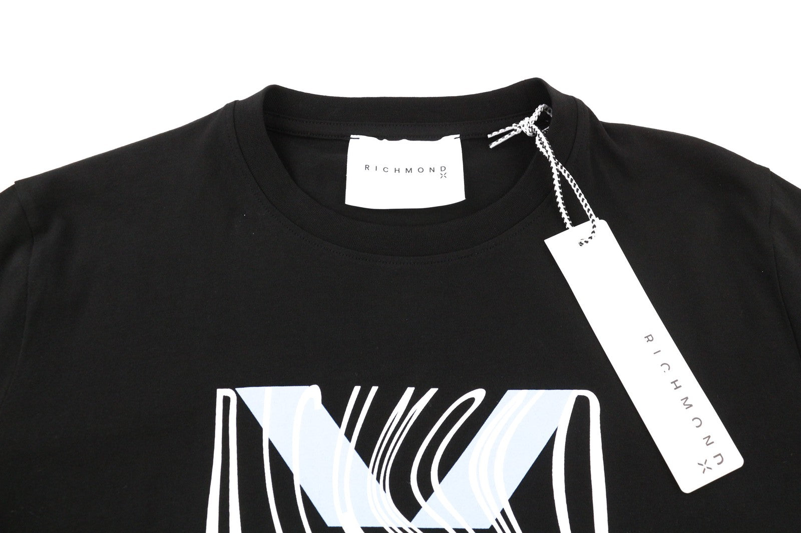 JOHN RICHMOND Mens T-Shirt M Dark Black Short Sleeve Crew Neck  Print