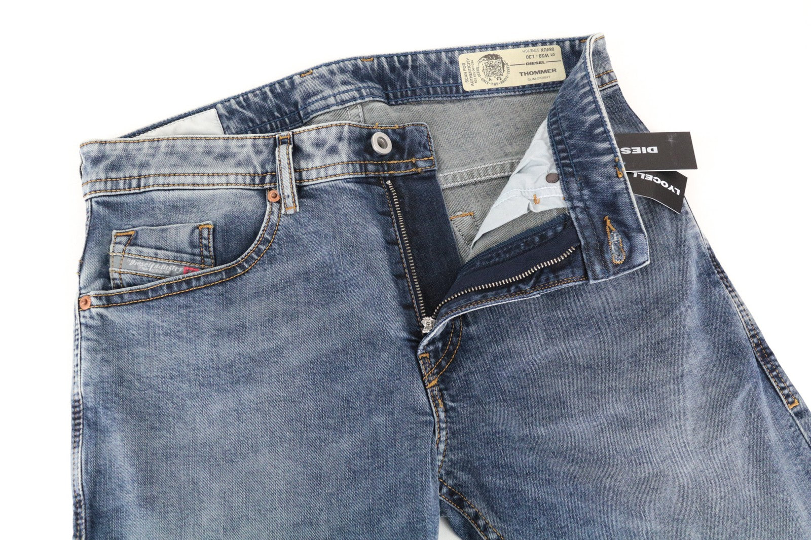 DIESEL Thommer 084UX W29/L30 Men Jeans Stone Washed Slim-Skinny Stained Zip-Fly