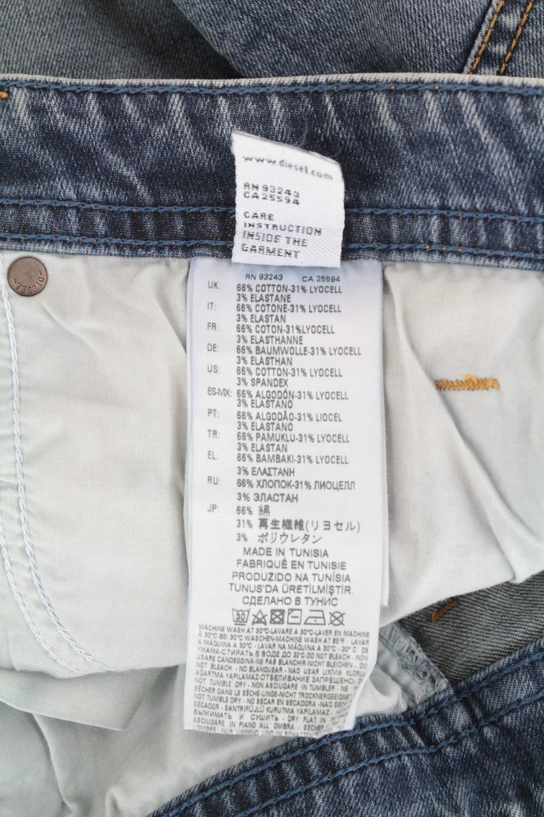 DIESEL Thommer 084UX W29/L30 Men Jeans Stone Washed Slim-Skinny Stained Zip-Fly