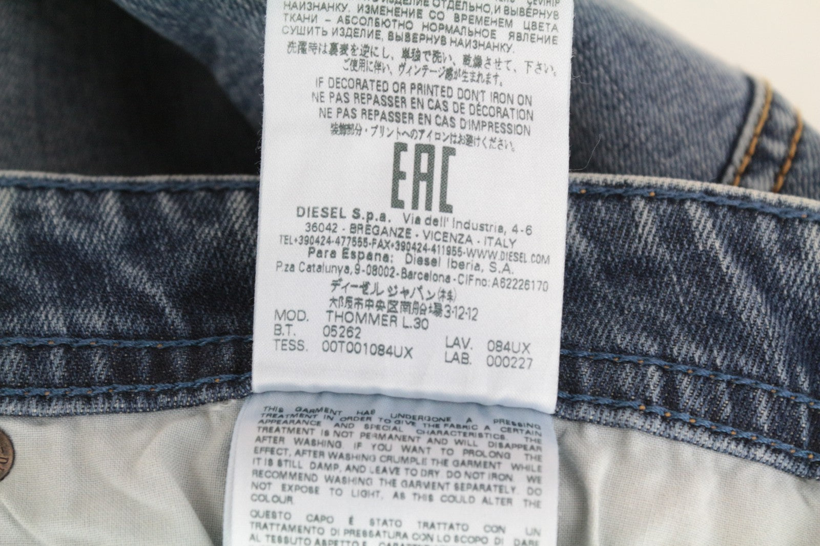 DIESEL Thommer 084UX W29/L30 Men Jeans Stone Washed Slim-Skinny Stained Zip-Fly