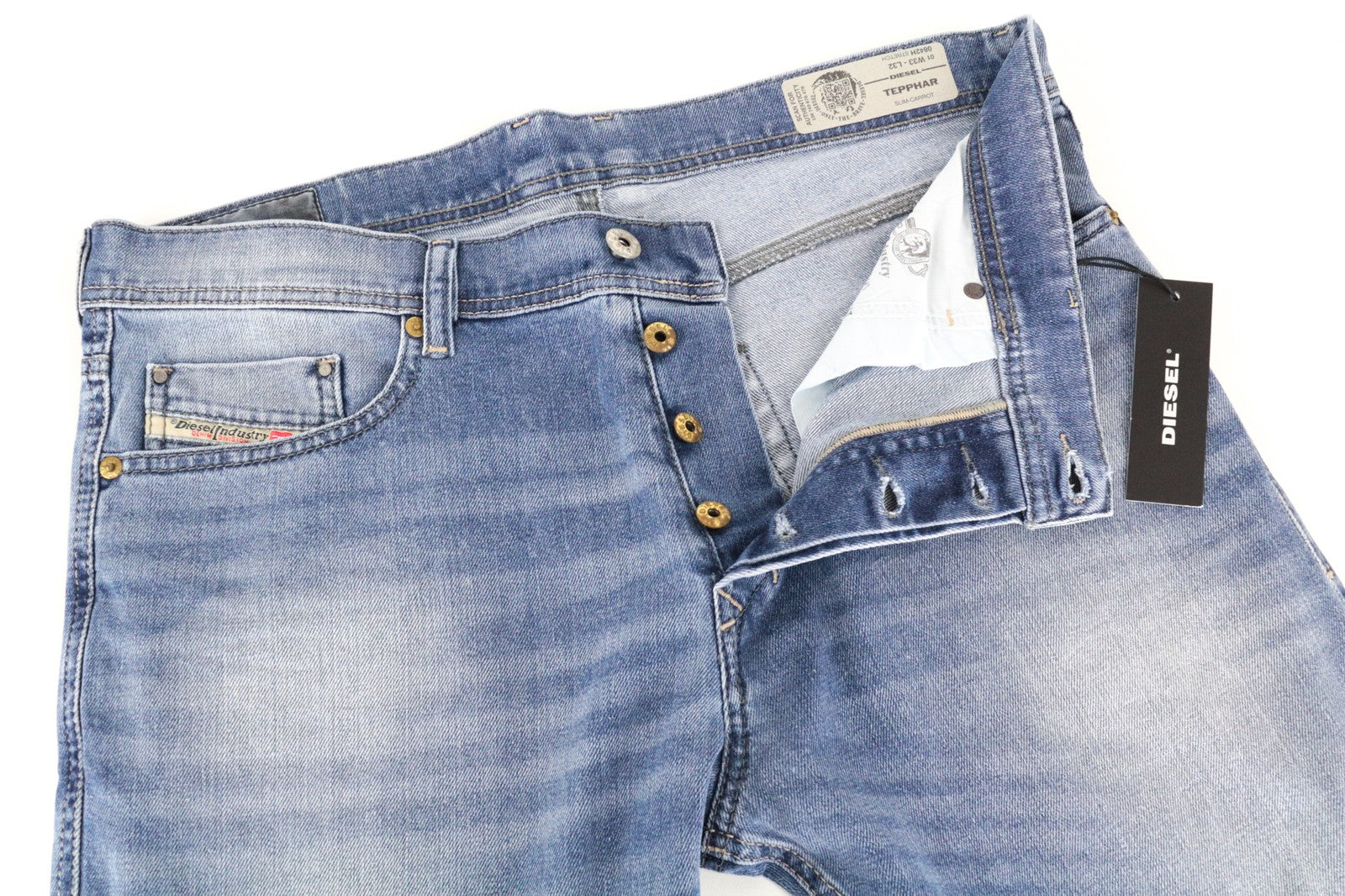 DIESEL Tepphar 0842H W33/L32 Men Jeans Slim Carrot Whiskered Washed Out Blue