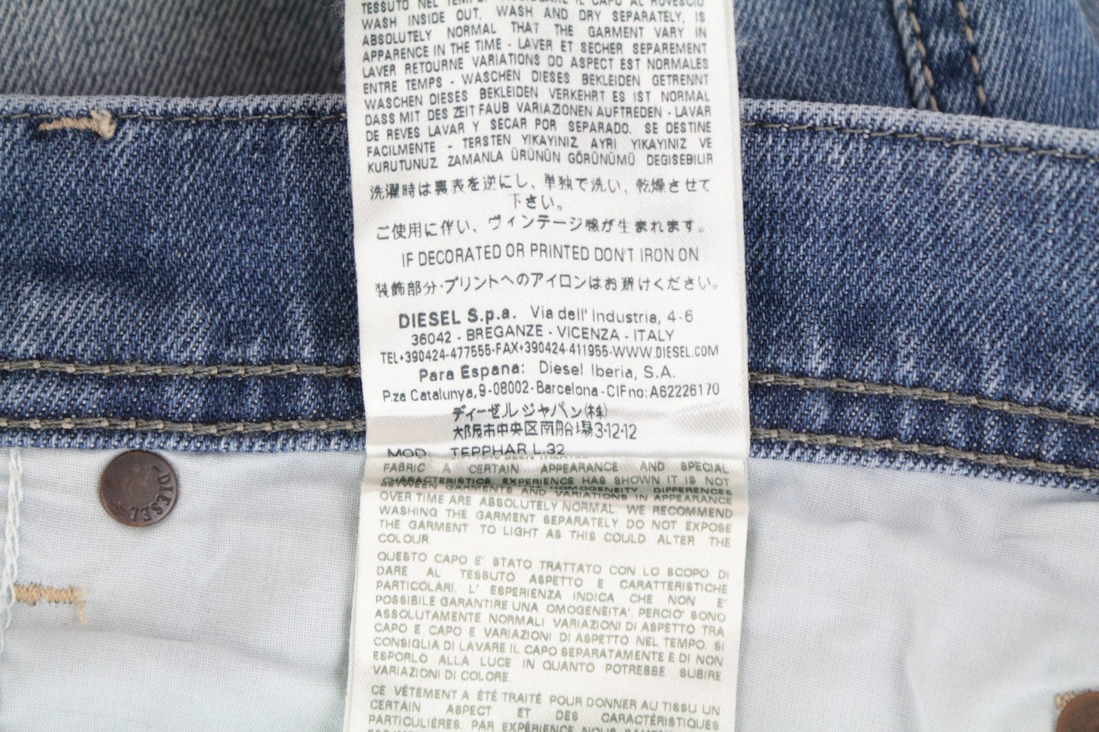 DIESEL Tepphar 0842H W33/L32 Men Jeans Slim Carrot Whiskered Washed Out Blue