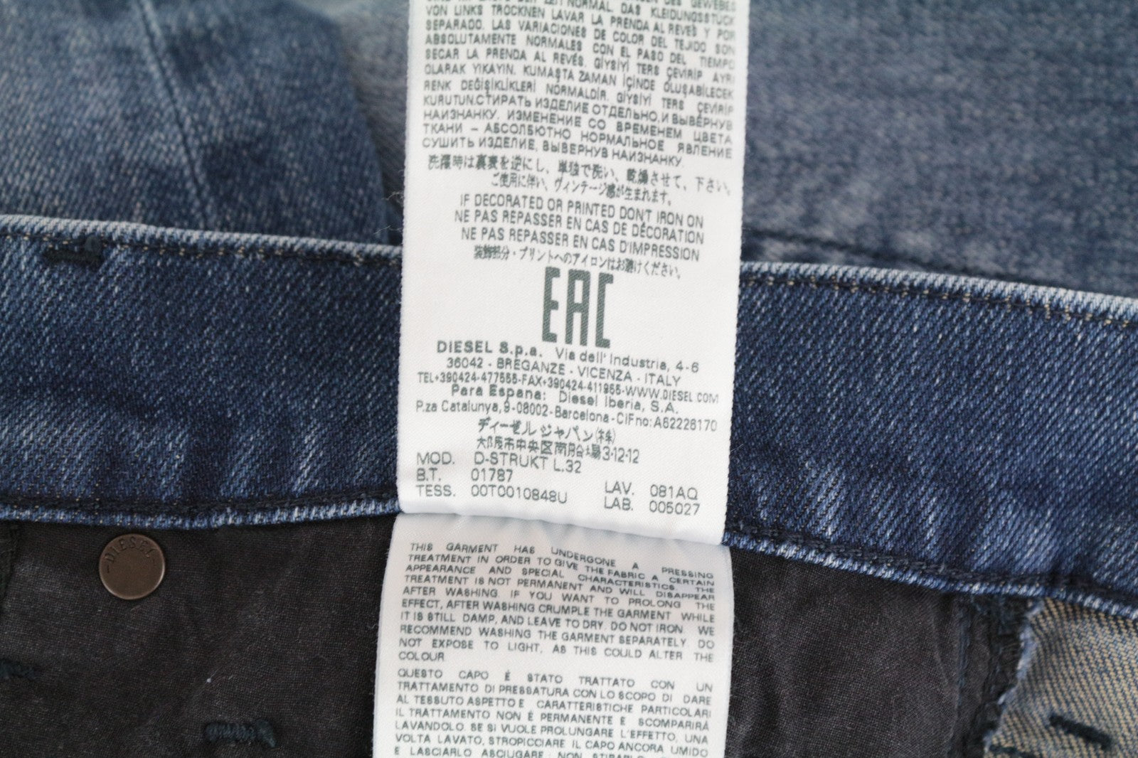 DIESEL D-Strukt 081AQ W29/L32 Men Jeans Tapered Stone Washed Ripped Zip-Fly