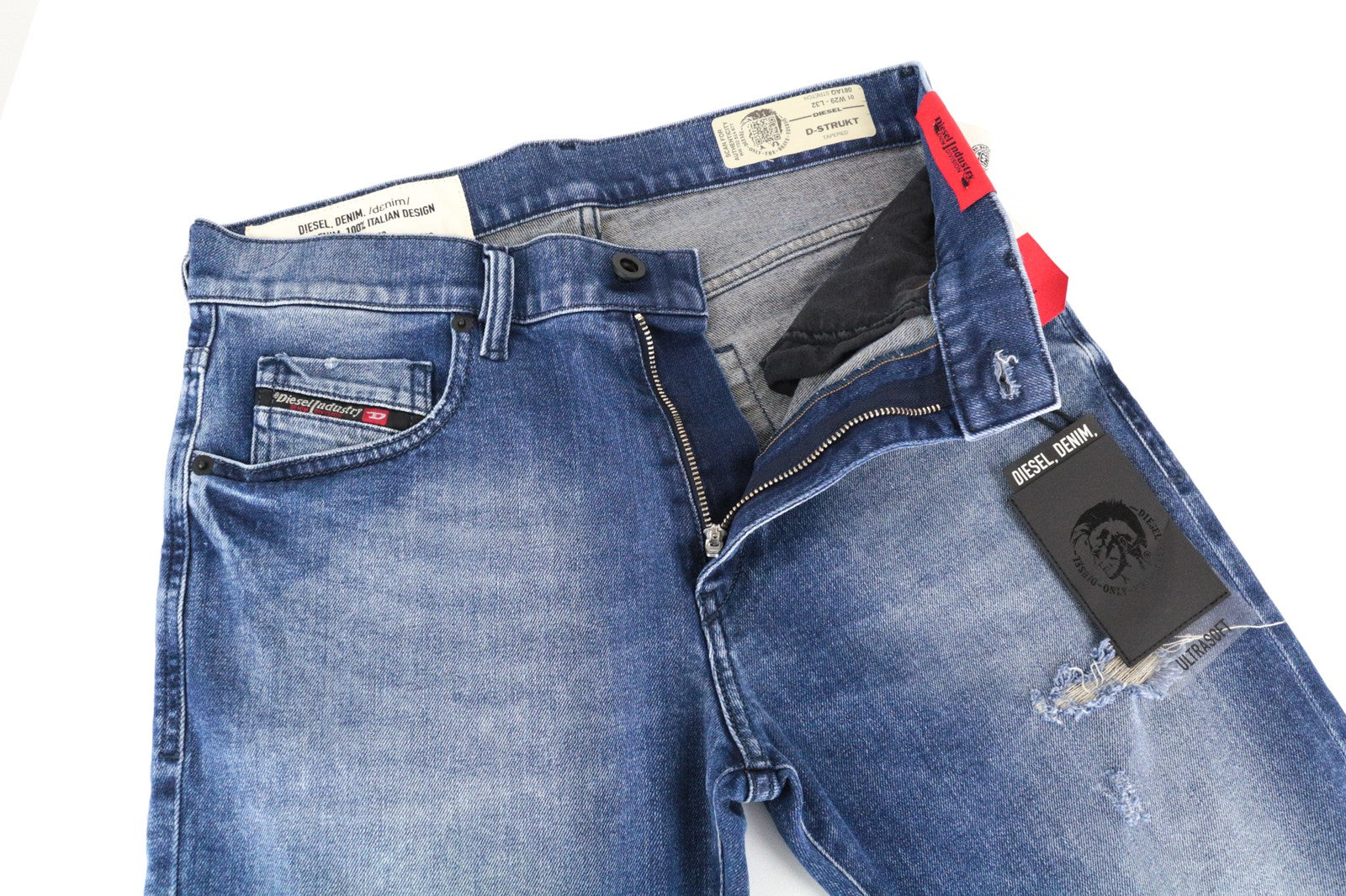 DIESEL D-Strukt 081AQ W29/L32 Men Jeans Tapered Stone Washed Ripped Zip-Fly